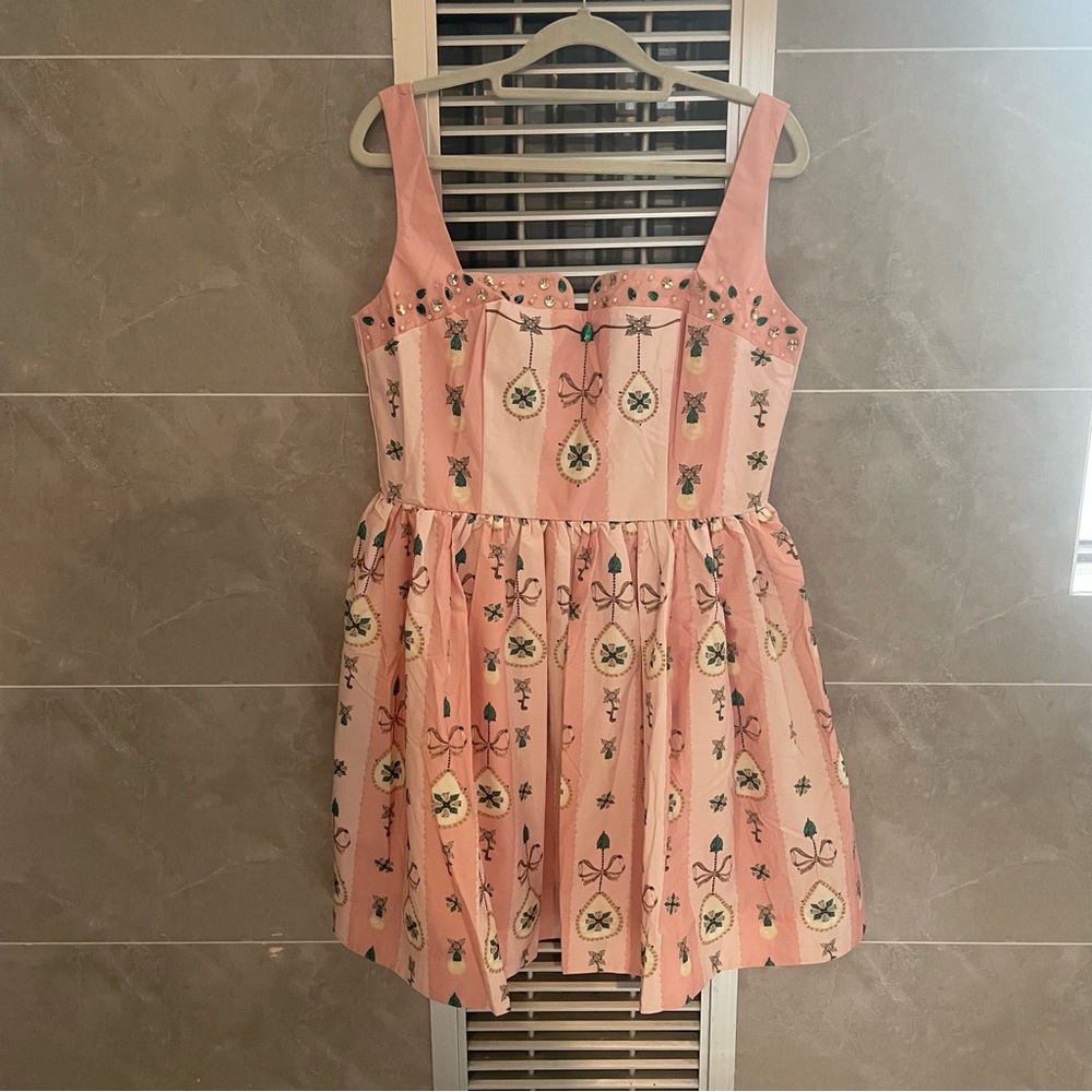 Alemais Pink Mini Dress with Green Details